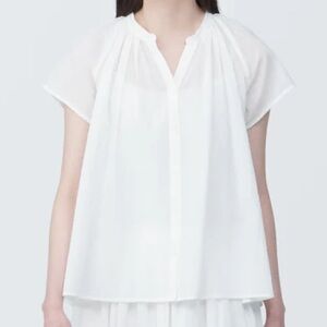 Muji Women's High-Twist Veil French Sleeve Blouse | White, M